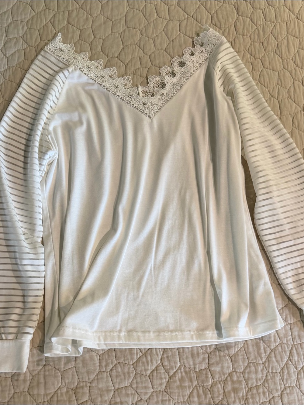 Lace Trim Long-Sleeve Women's Top in White